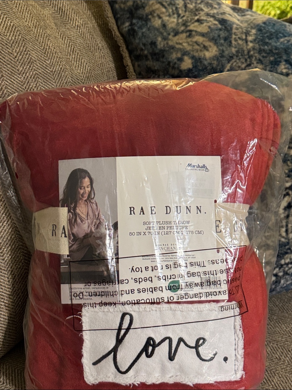 Rae Dunn Red Soft Plush Patch Throw Blanket LOVE 50x70
